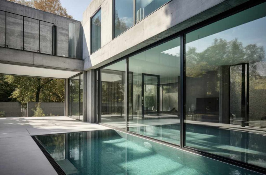 Grande villa moderne avec de larges baies vitrées pour illustrer la difference entre menuiserie pvc et aluminium.